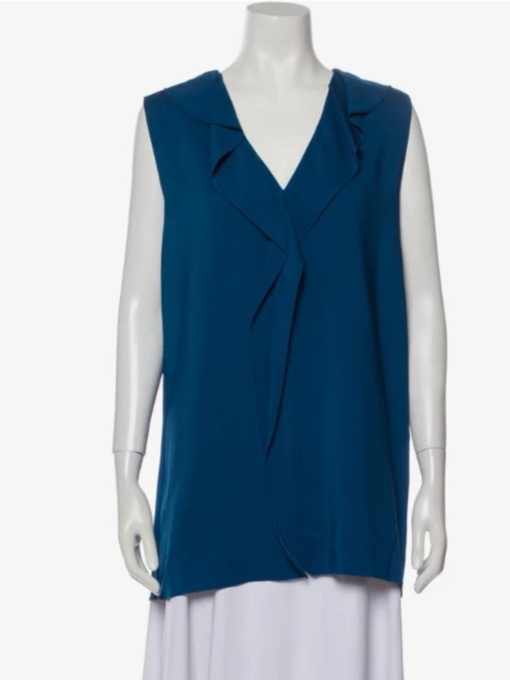 Lanvin Blue V-Neck Sleeveless Blouse Top L